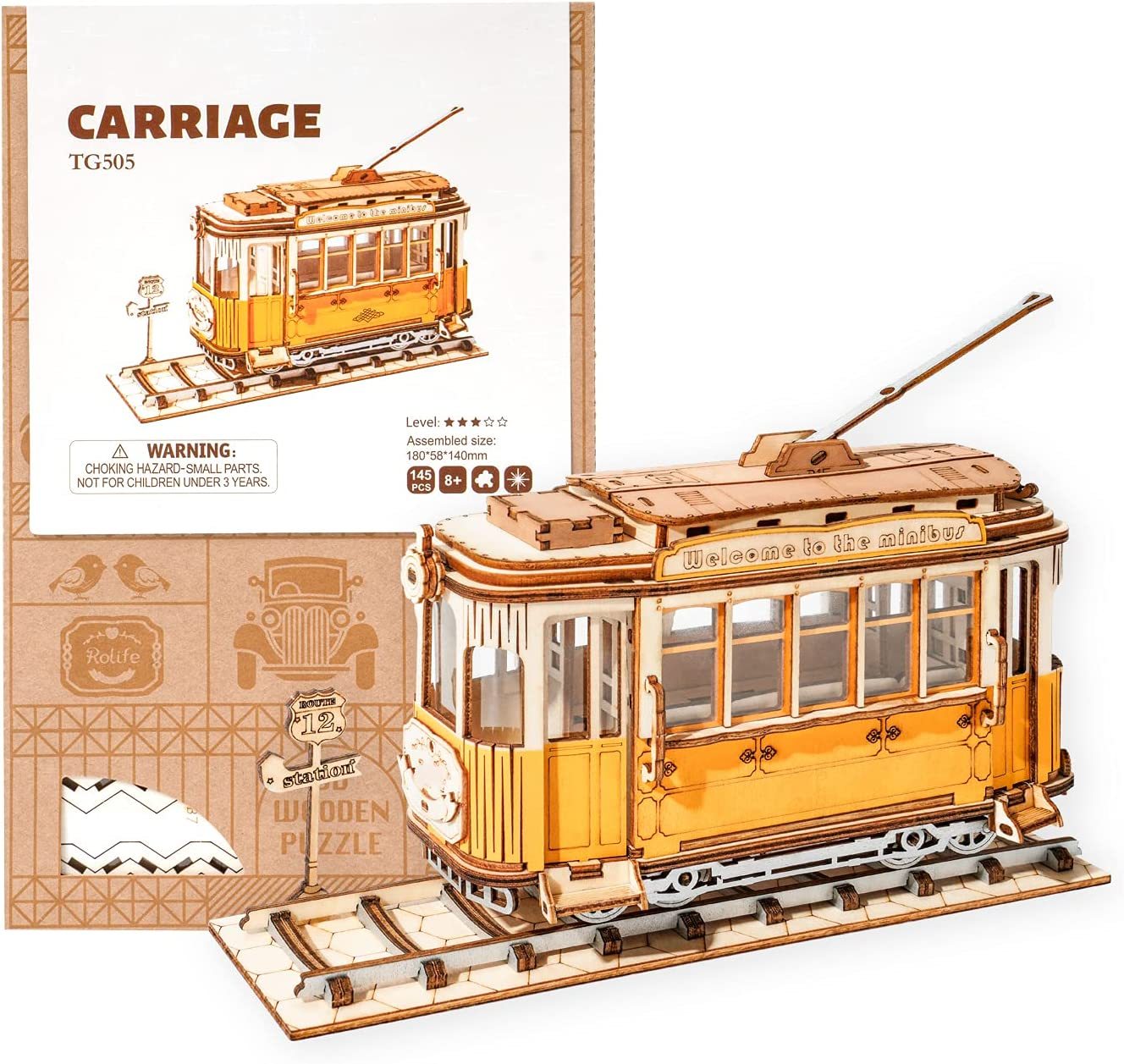 Robotime ROKR Vintage Transport 3D Model Wooden Puzzle - Vintage Car or Tram