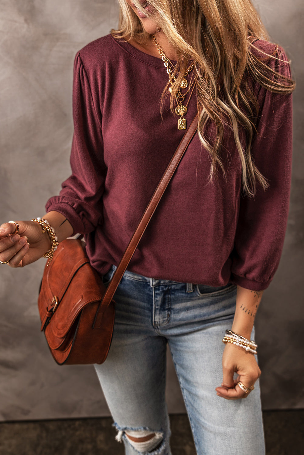 Solid Colour 3/4 Sleeve Round Neck Loose Fit Top | 3 Colour Choices