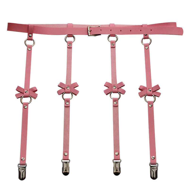 Cross border hot selling personality exaggeration European and American PU leather bow Garter Belt Hip Hop nightclub sexy leg ring hanger clip