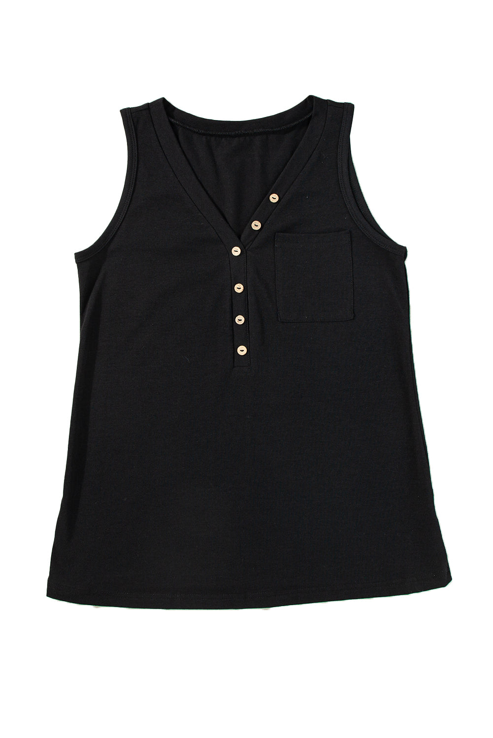 Cotton Blend Jungle Green Half Button V Neck Patched Pocket Tank Top