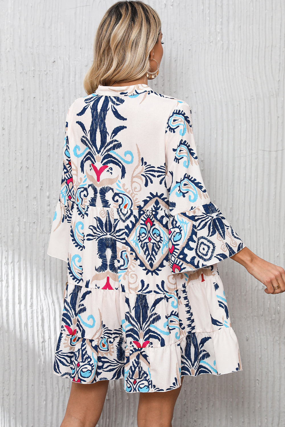 Bohemian Print Bracelet Sleeve Buttoned Mini Summer Dress