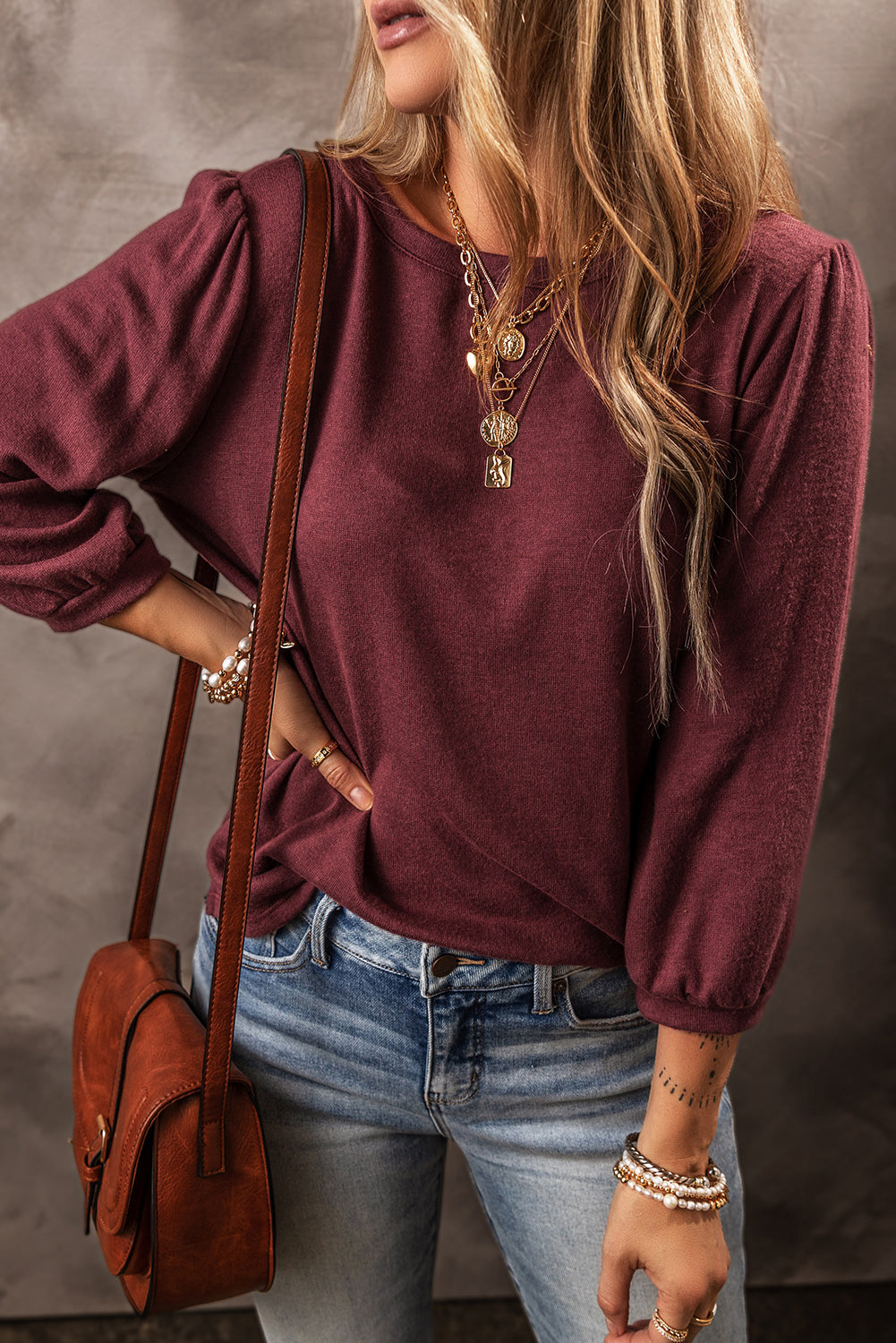 Solid Colour 3/4 Sleeve Round Neck Loose Fit Top | 3 Colour Choices