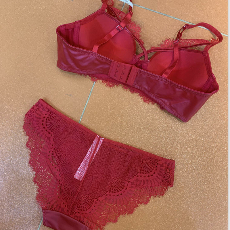 Shimmer & Lace Glossy Leather-Look Bra Set with Matching Knickers