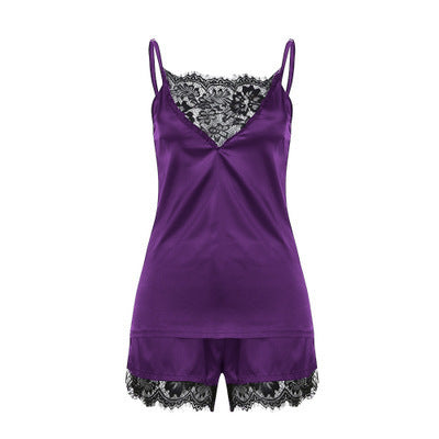 Comfort Satin and Lace Pajama Set includes Top and Shorts