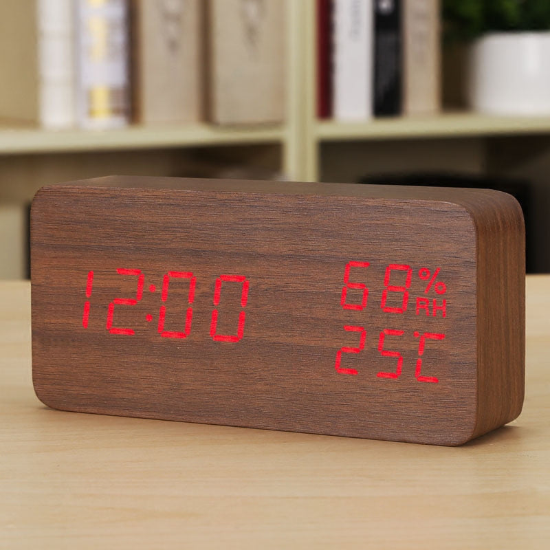 Multi-function Wooden Luminous Led Alarm Clock