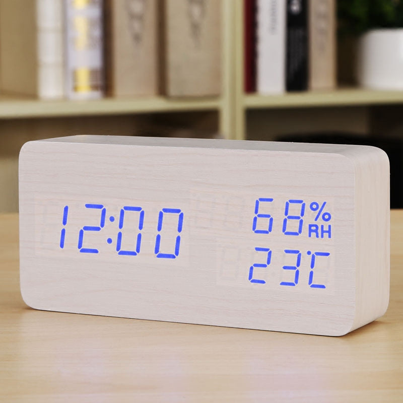 Multi-function Wooden Luminous Led Alarm Clock