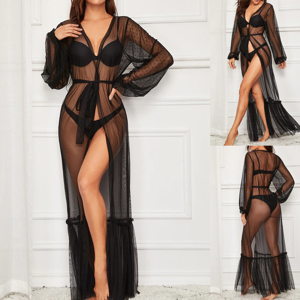 Sexy See-Through Mesh Polka Dot Long Gown