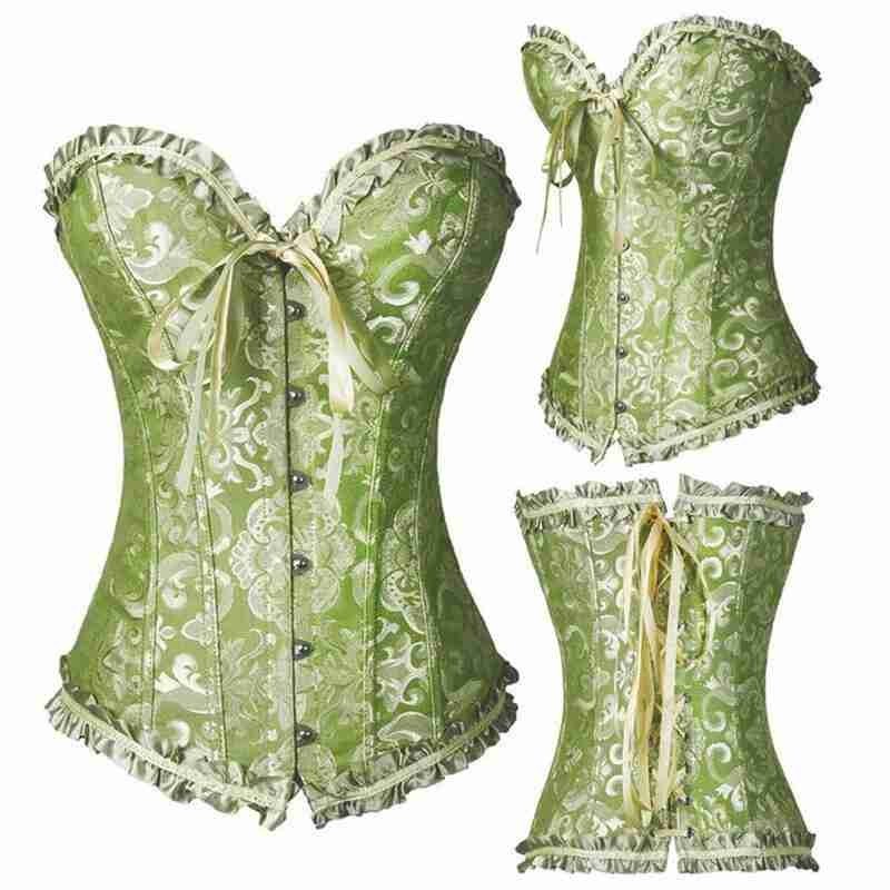 Patterned Boned Corset | Black, Green, Purple, White or Red