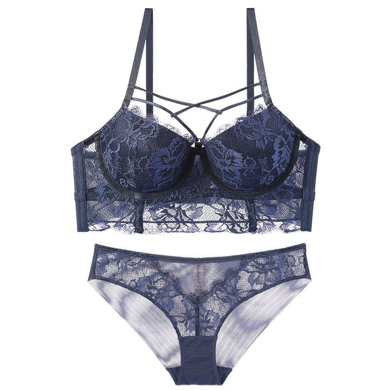 Feminine Lace Underwire Bra Set with Matching Lace Knickers