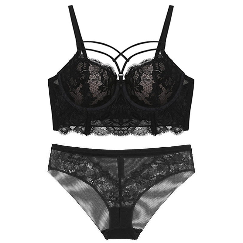 Feminine Lace Underwire Bra Set with Matching Lace Knickers