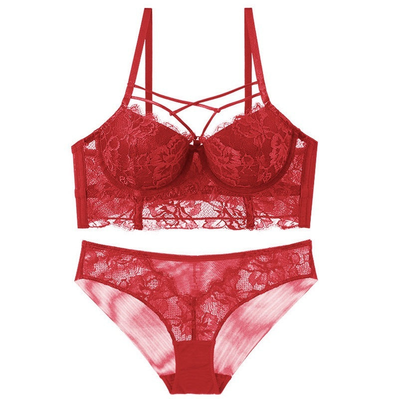Feminine Lace Underwire Bra Set with Matching Lace Knickers