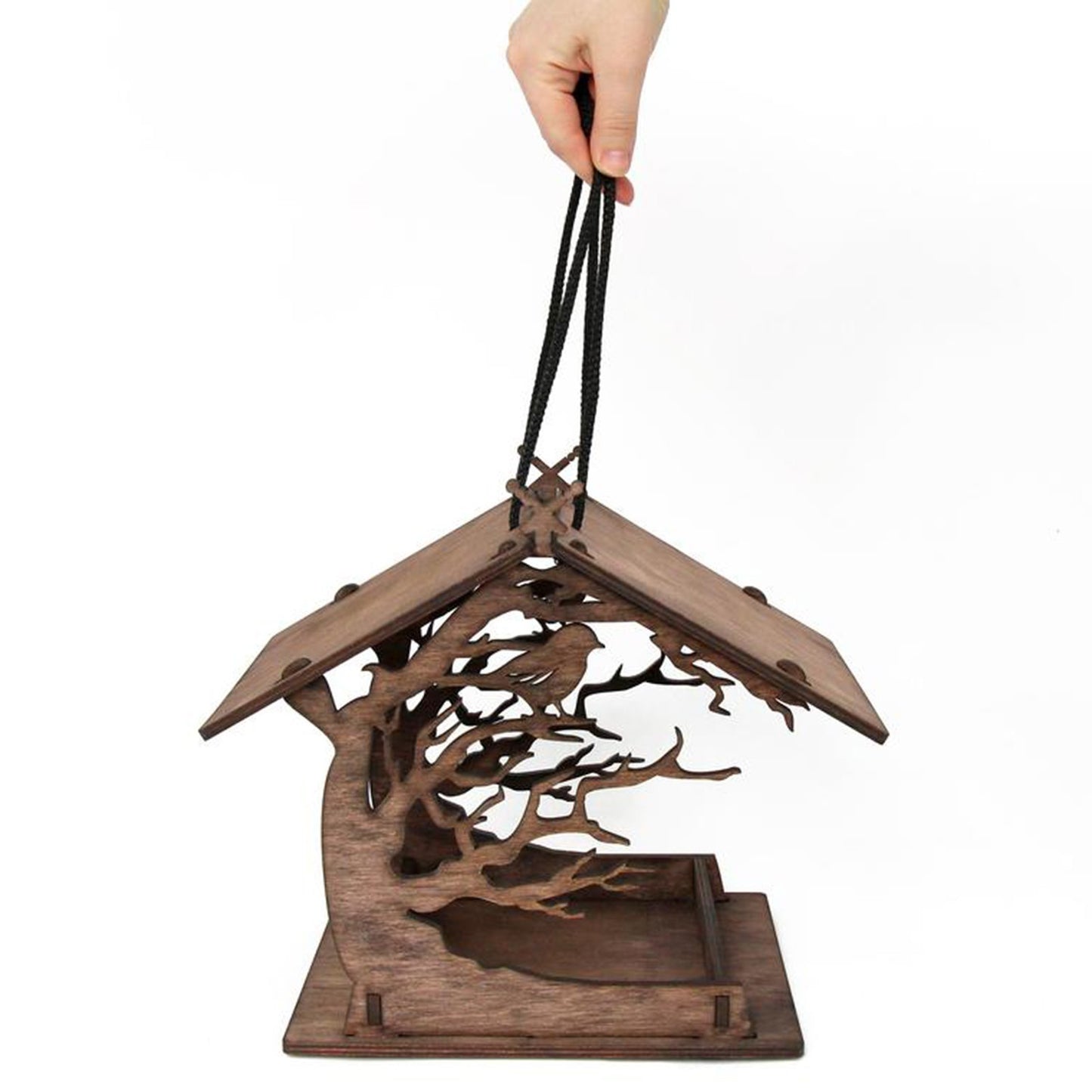 Hanging Bird Seed Tray Wooden Bird Feeder Outdoor Garden Decoration