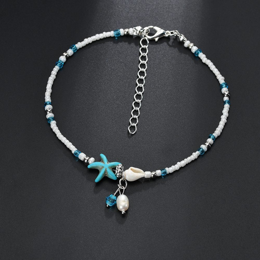 Bead Beach Anklet with Turquoise Starfish Charm