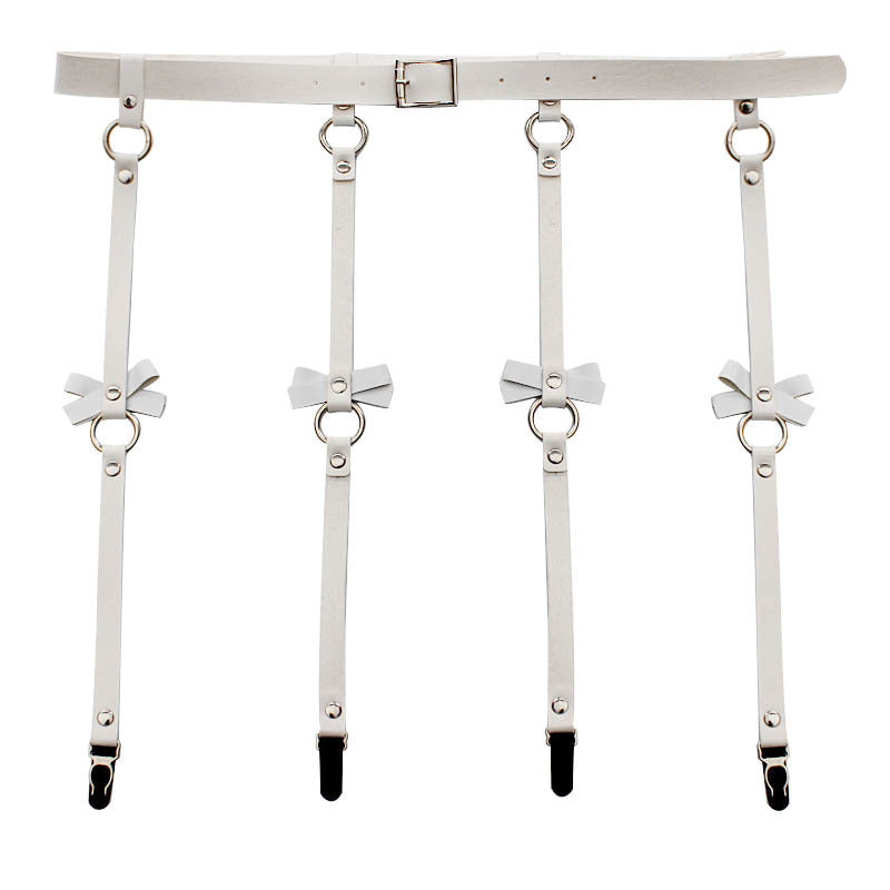 Cross border hot selling personality exaggeration European and American PU leather bow Garter Belt Hip Hop nightclub sexy leg ring hanger clip