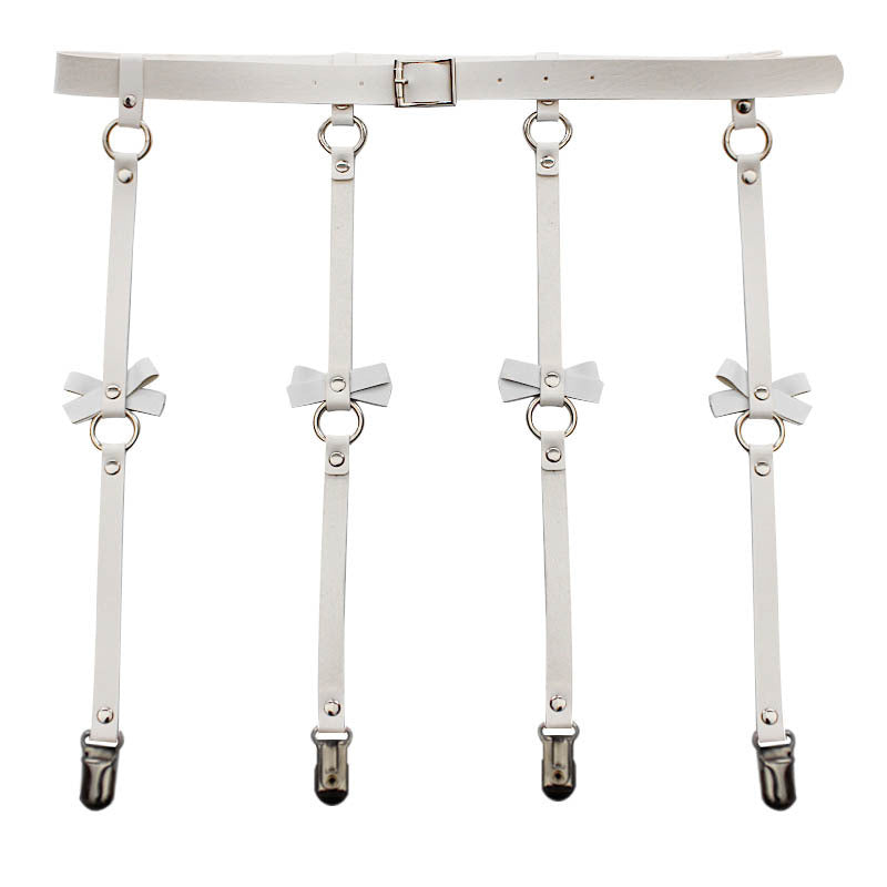 Cross border hot selling personality exaggeration European and American PU leather bow Garter Belt Hip Hop nightclub sexy leg ring hanger clip