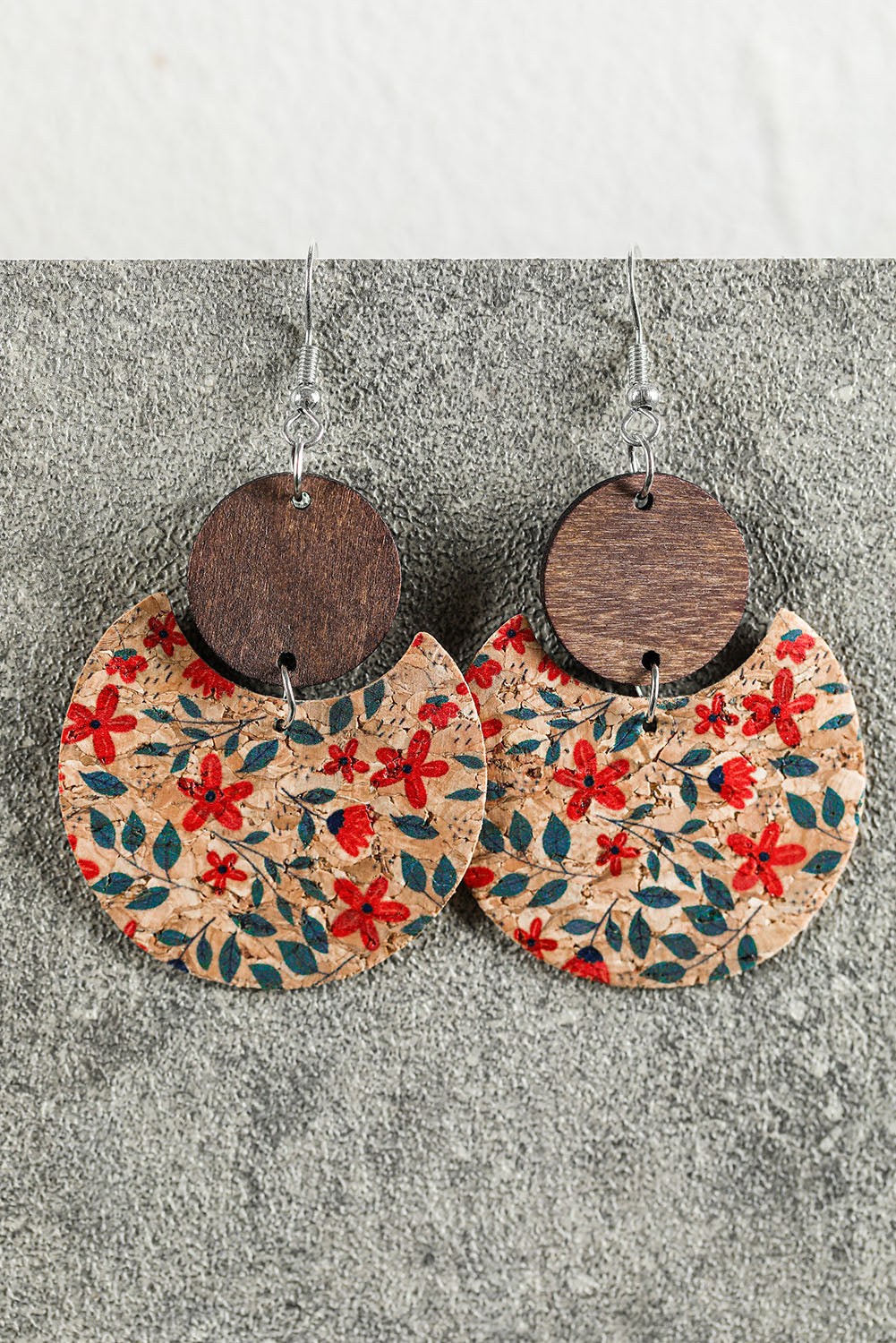 Multicolor Vintage Floral Print Geometric Wood Earrings