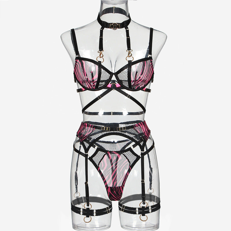 Stunning 3 Piece Halter Neck Mesh Lingerie Set - 2 Colour Options