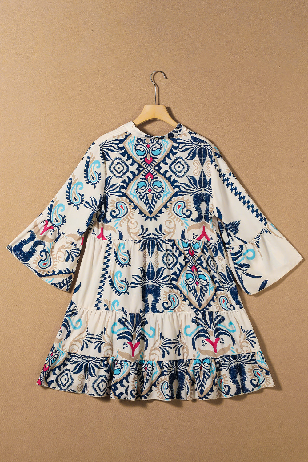 Bohemian Print Bracelet Sleeve Buttoned Mini Summer Dress