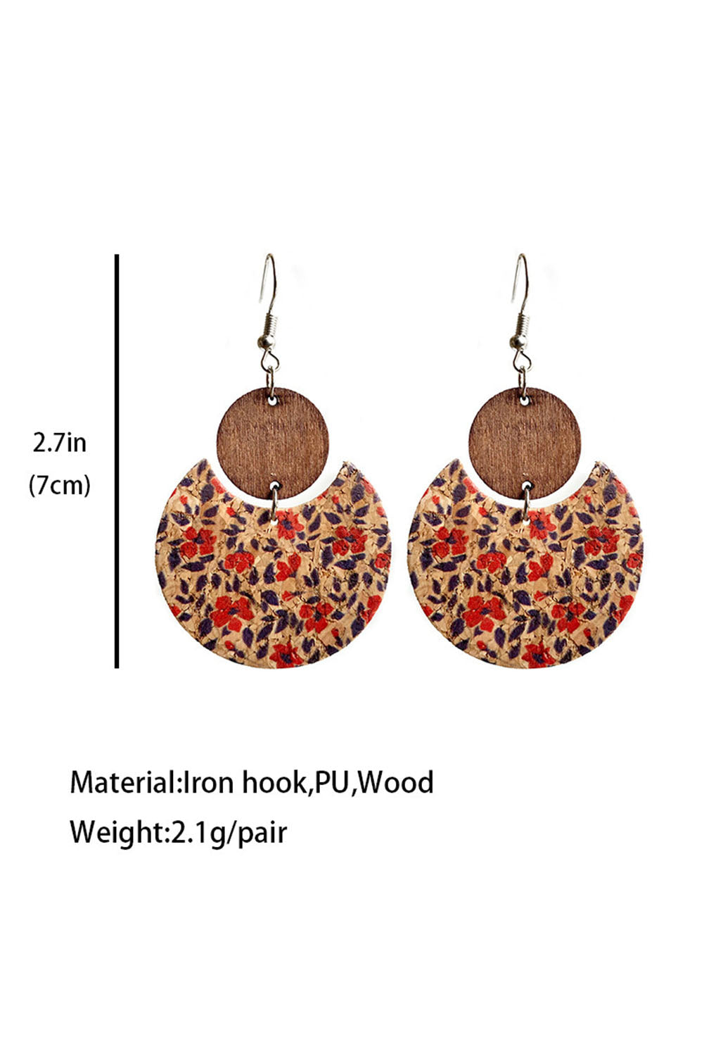 Multicolor Vintage Floral Print Geometric Wood Earrings