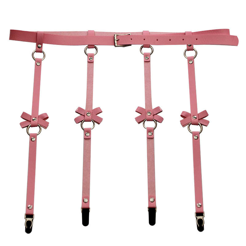 Cross border hot selling personality exaggeration European and American PU leather bow Garter Belt Hip Hop nightclub sexy leg ring hanger clip