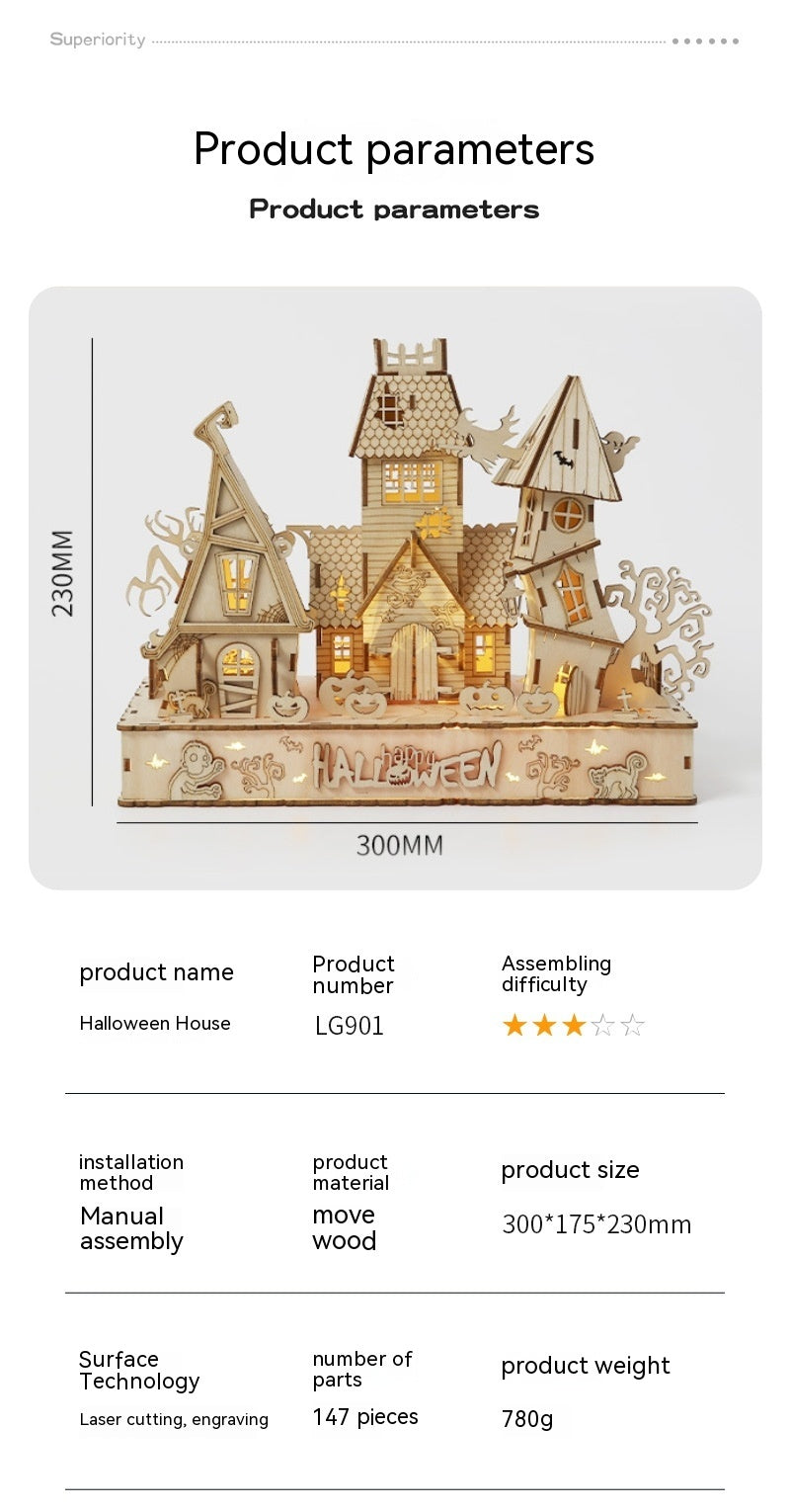 Haunted House Wooden 3D Puzzle - DIY Assembly Kit