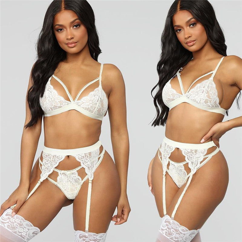 3 Piece Lace Garter Lingerie Set | Black, Red or White