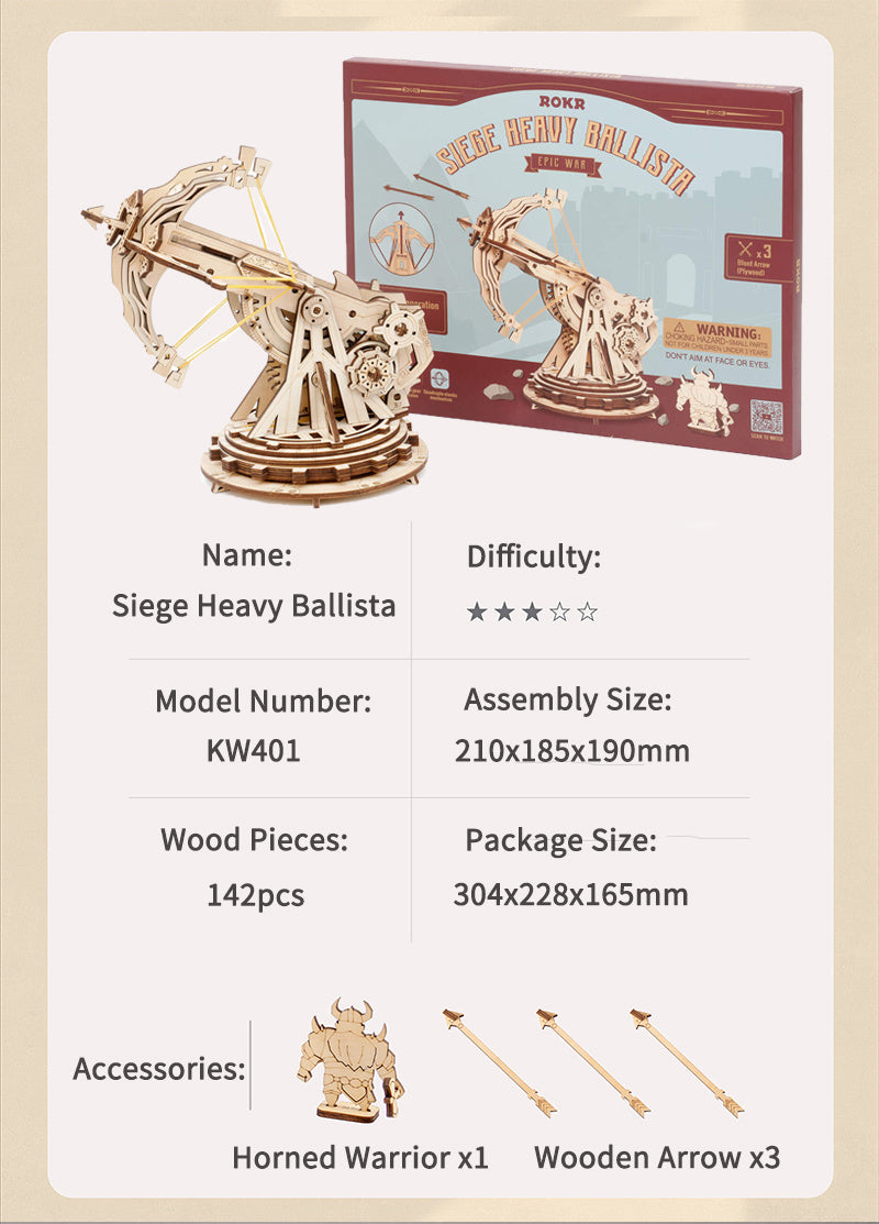 ROKR Siege Heavy Ballista 3D Wooden Puzzle - DIY Assembly Gift