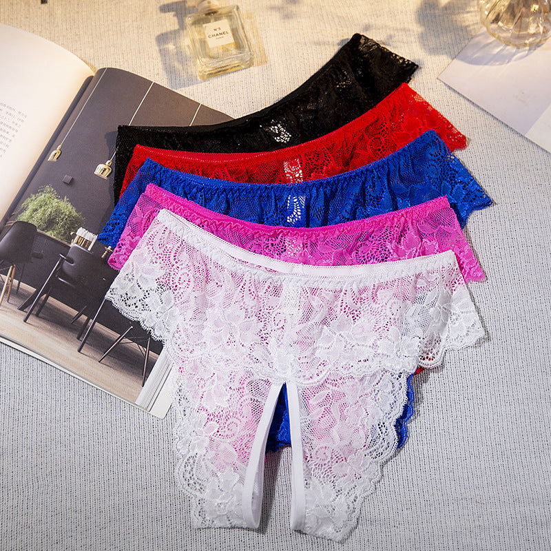 Sexy Lace Open-Crotch French Knickers Thong Underwear - Plus Size