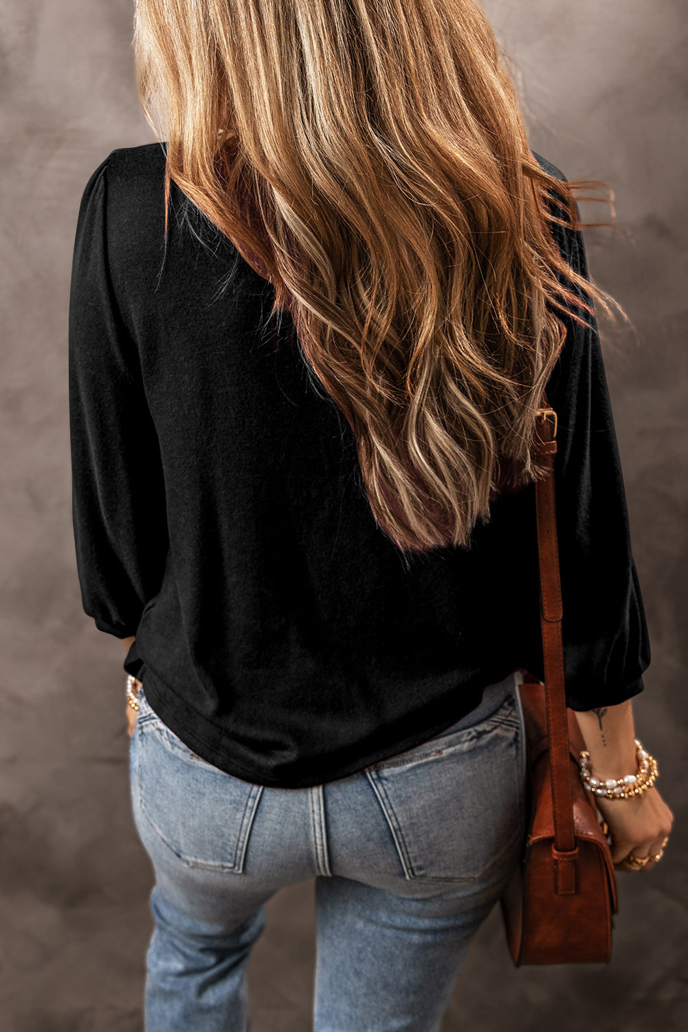 Solid Colour 3/4 Sleeve Round Neck Loose Fit Top | 3 Colour Choices