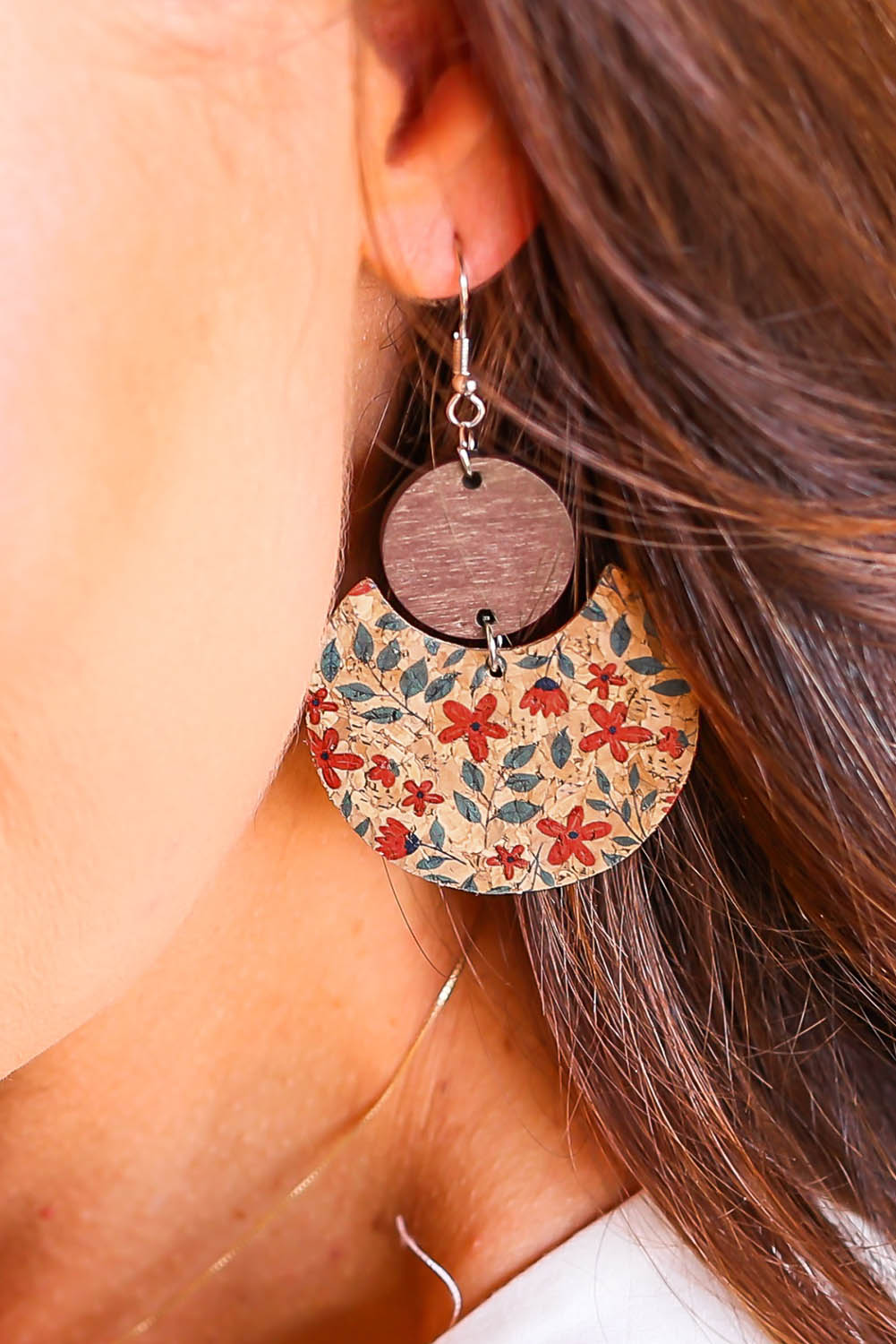 Multicolor Vintage Floral Print Geometric Wood Earrings