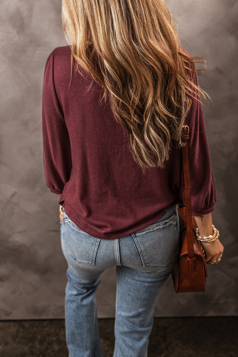 Solid Colour 3/4 Sleeve Round Neck Loose Fit Top | 3 Colour Choices