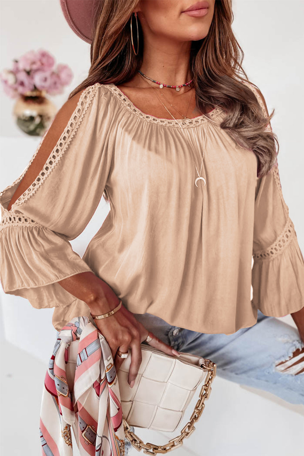 Lace Crochet Cut-Out Bracelet Sleeve Ruffle Blouse | 3 Colour Options