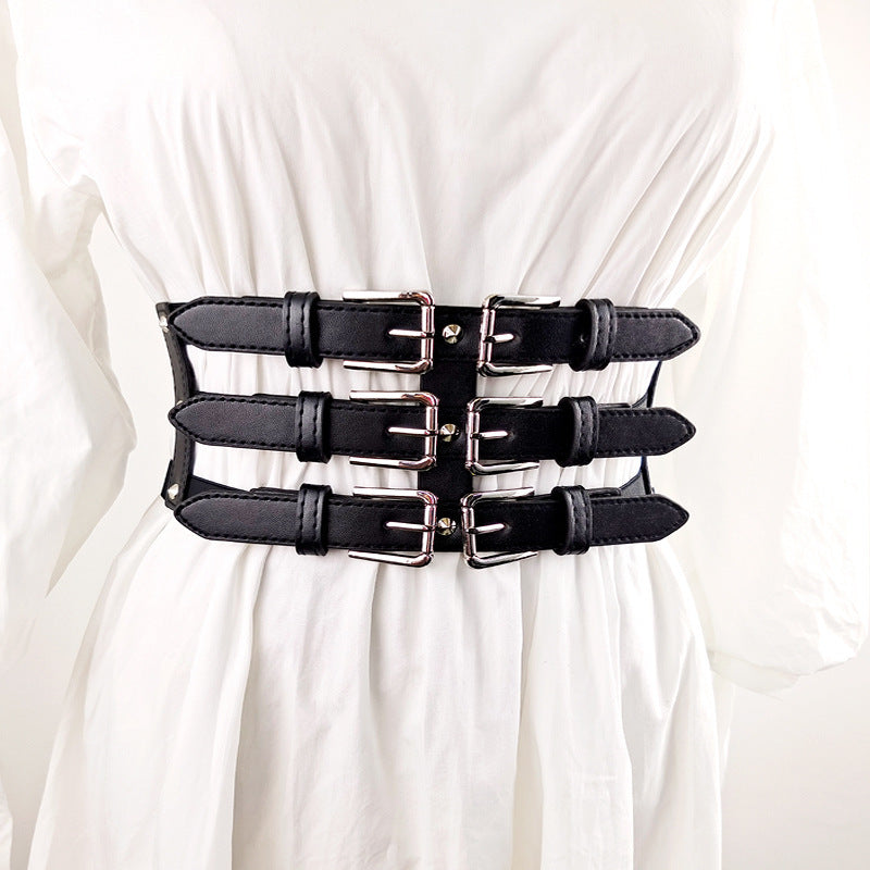 Gothic Punk Style Wide 3 Band Leather Belt