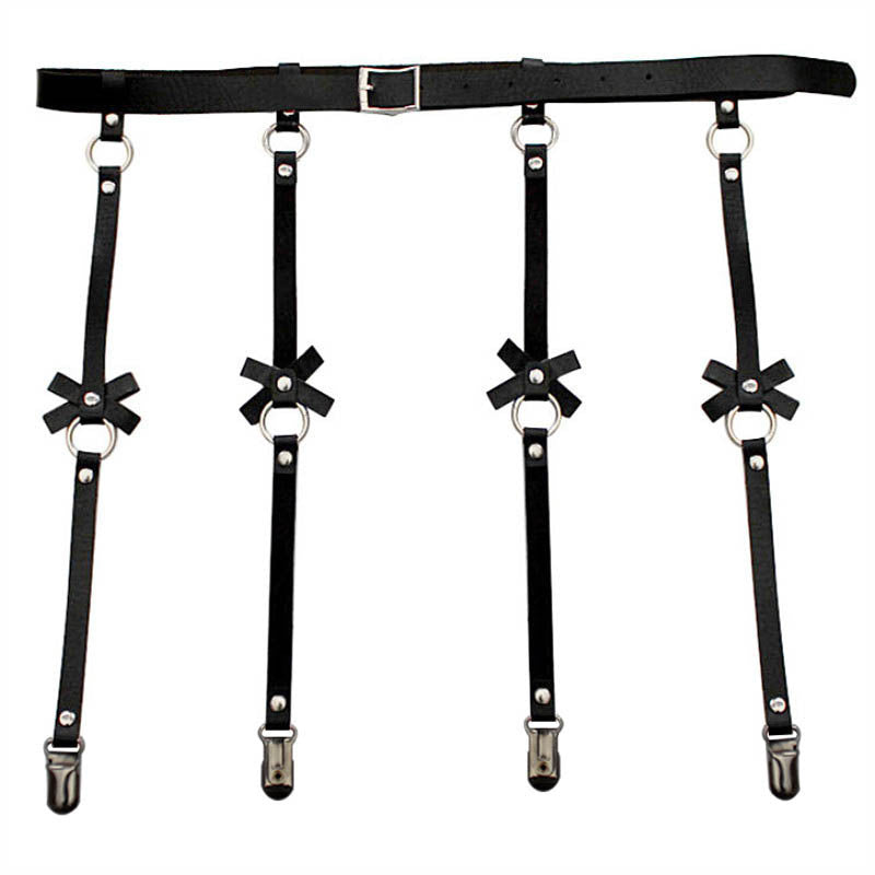 Cross border hot selling personality exaggeration European and American PU leather bow Garter Belt Hip Hop nightclub sexy leg ring hanger clip