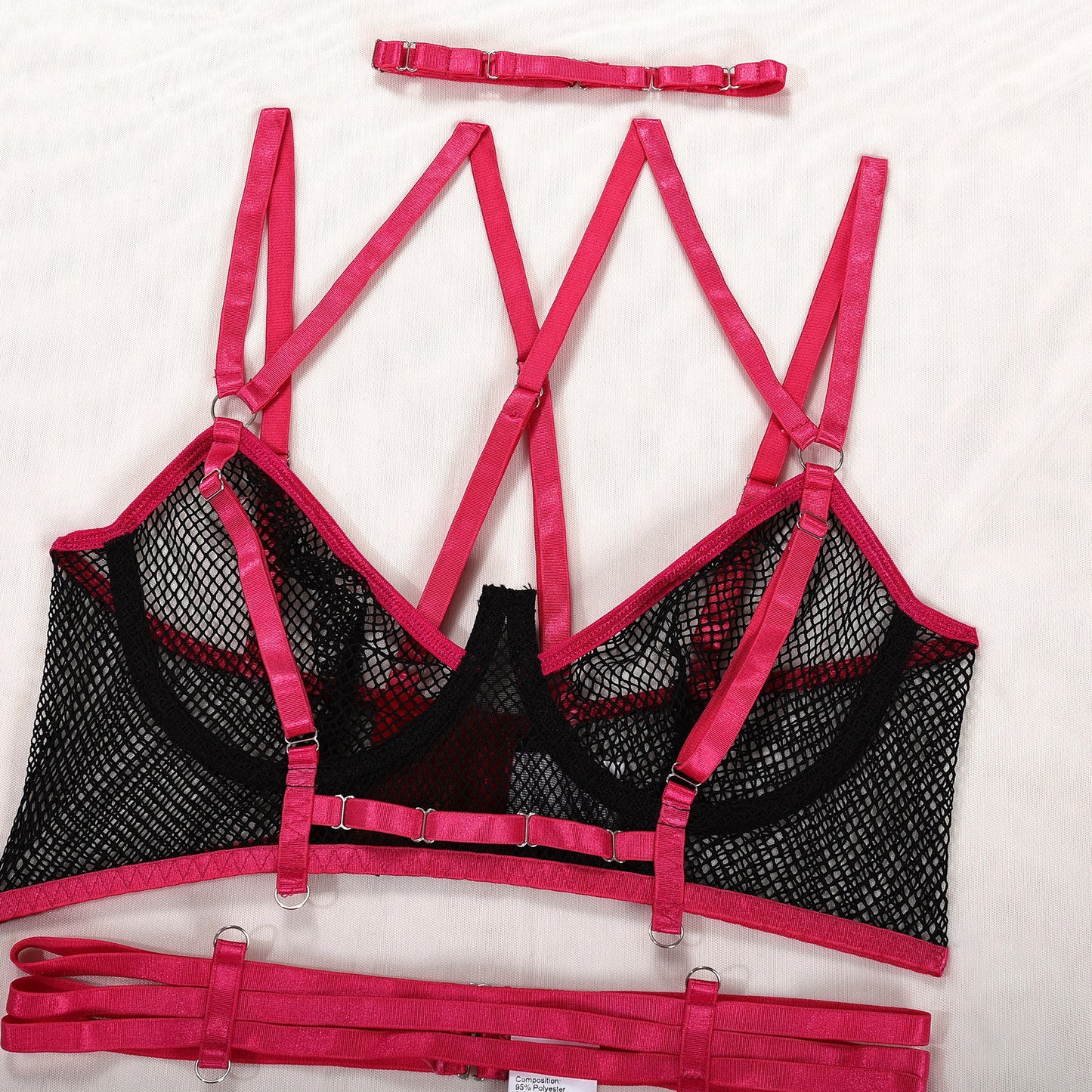 Pink and Black Mesh See-Through Lingerie Set