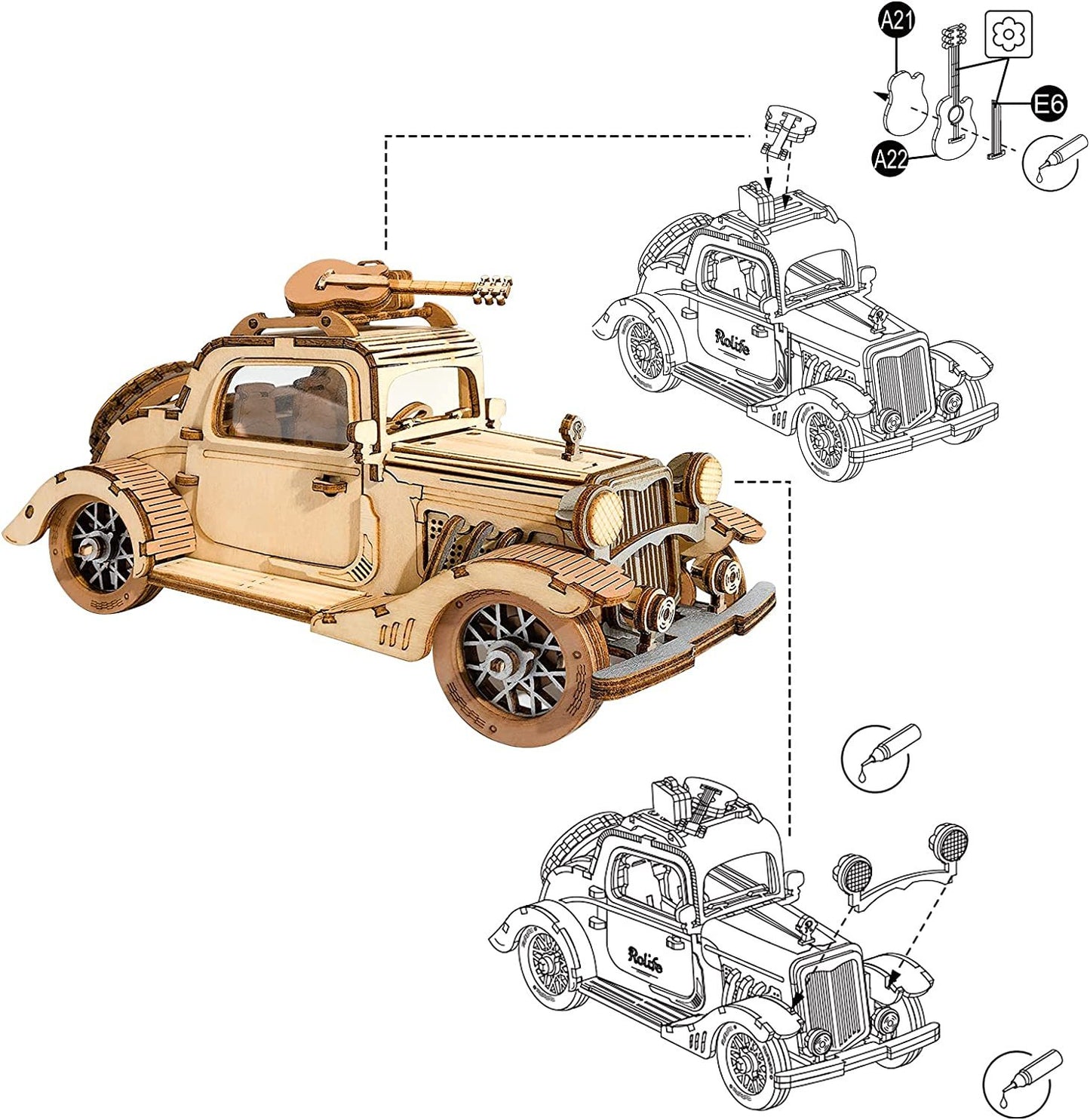 Robotime ROKR Vintage Transport 3D Model Wooden Puzzle - Vintage Car or Tram