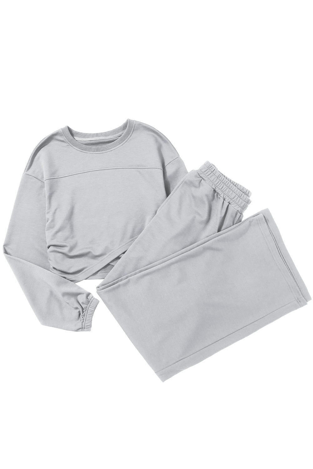 Cotton Blend Light Grey Solid Criss Cross Crop Top and Pants Active Set