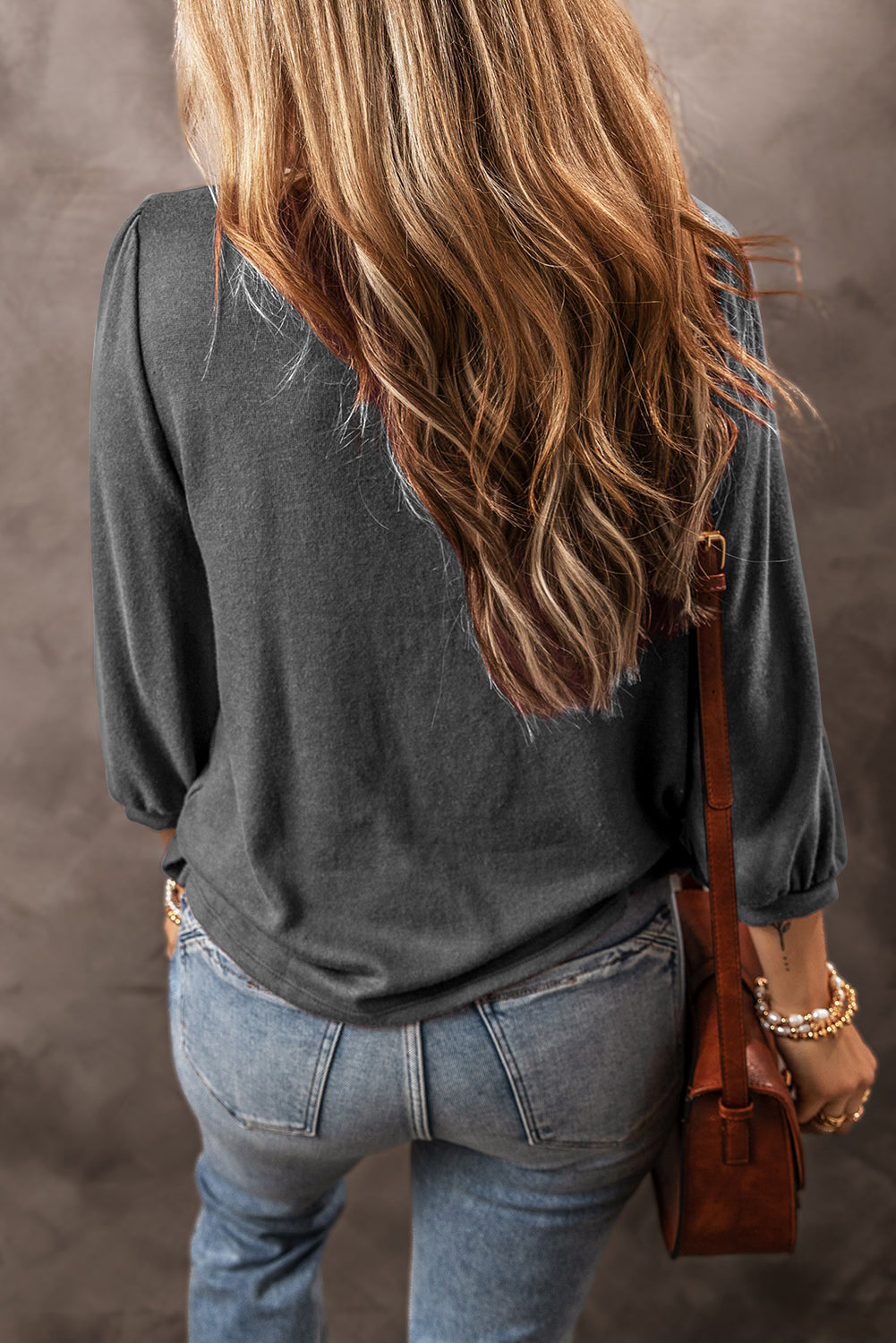 Solid Colour 3/4 Sleeve Round Neck Loose Fit Top | 3 Colour Choices