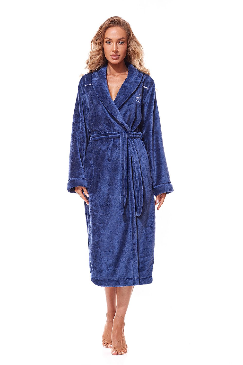 Long Navy Blue Luxurious Bathrobe by L&L Collection