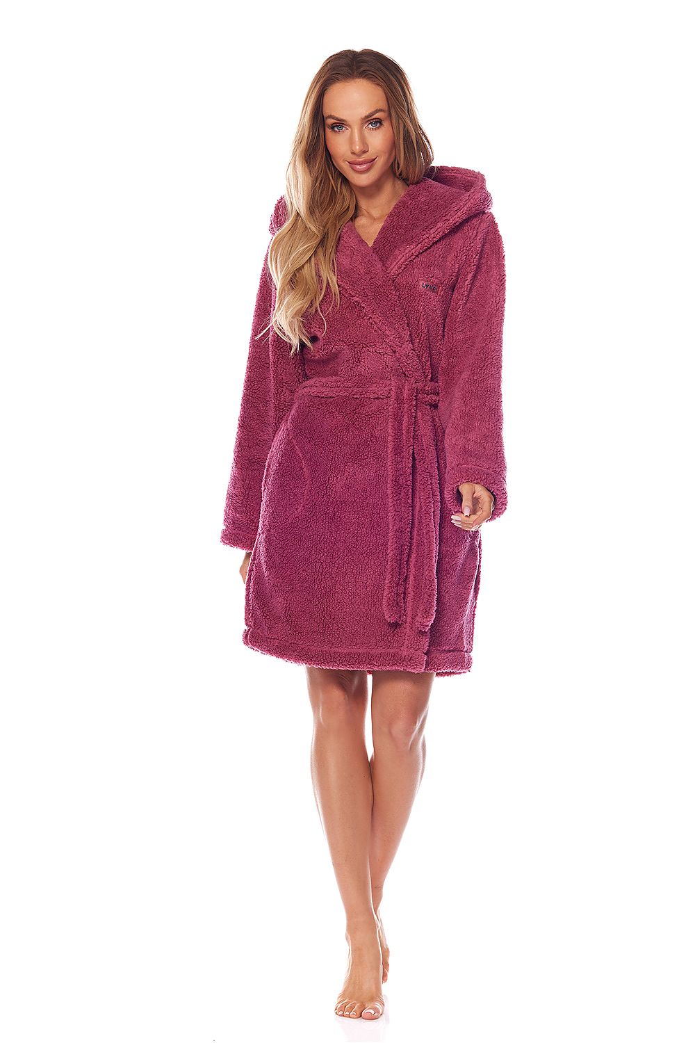 Deep Pink Short Length Hooded Bathrobe by L&L Collection