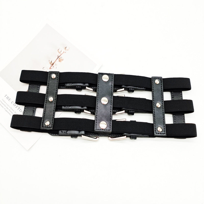 Gothic Punk Style Wide 3 Band Leather Belt