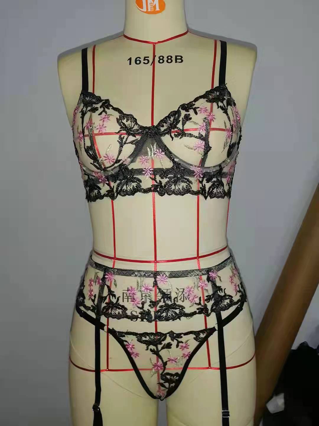 Embroidered See Through Lace 3 Piece Luxury Lingerie Set