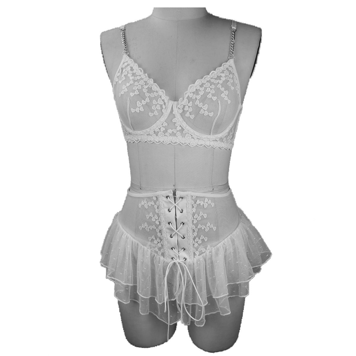 2-Piece See-Through Mesh Lace Lingerie Set