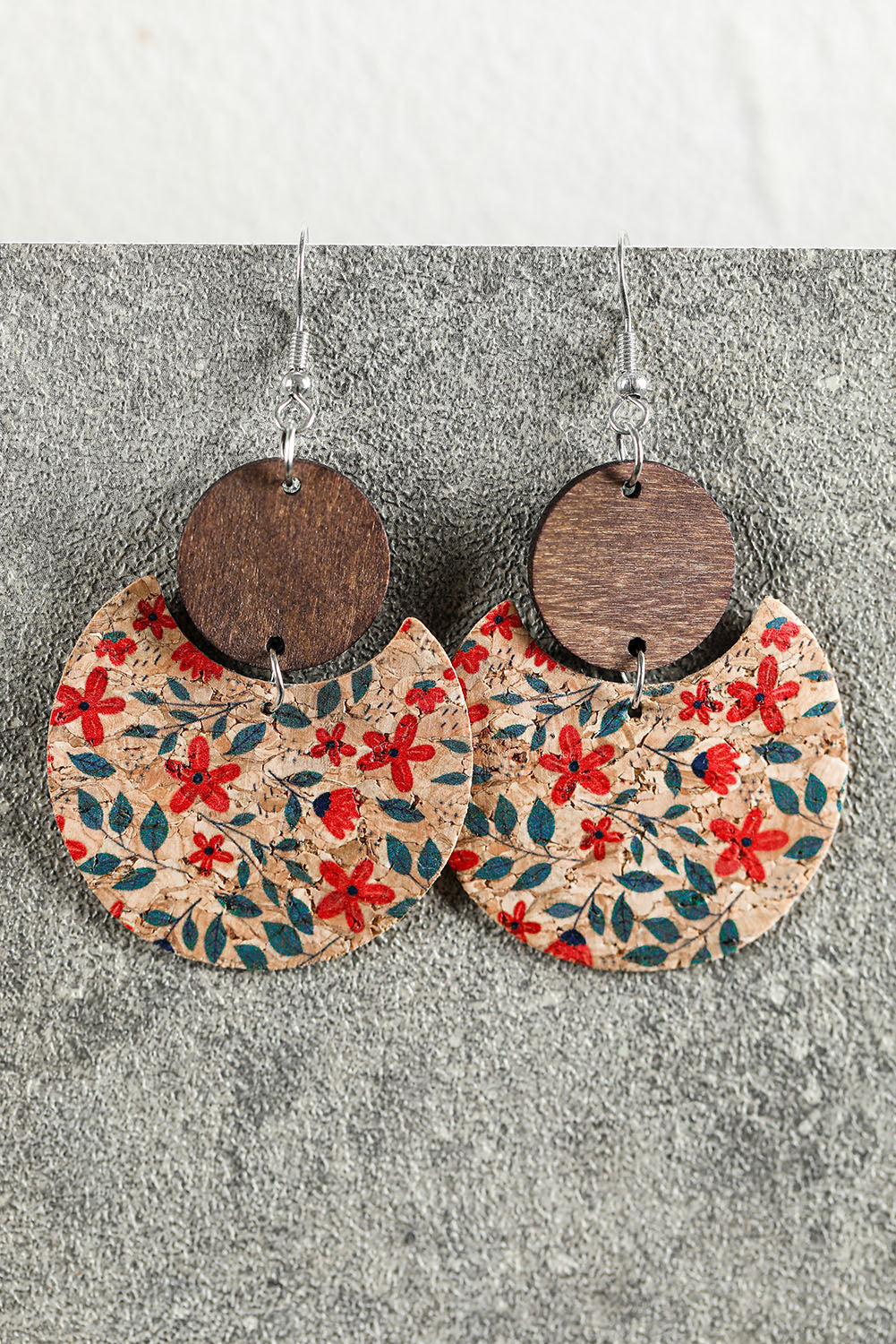 Multicolor Vintage Floral Print Geometric Wood Earrings