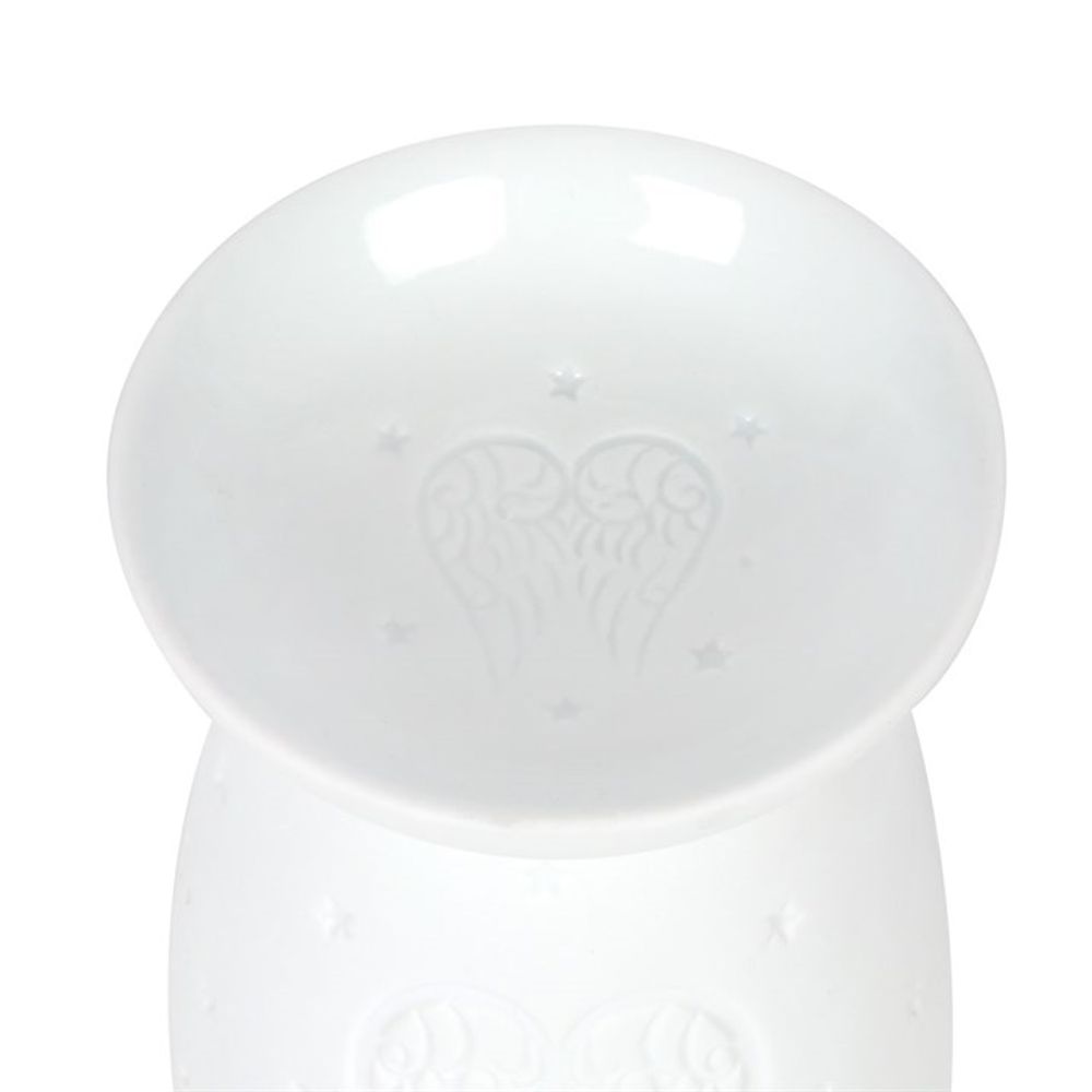Ceramic Essential Oil Tea-Light Burner - White Angel Wings Imprint