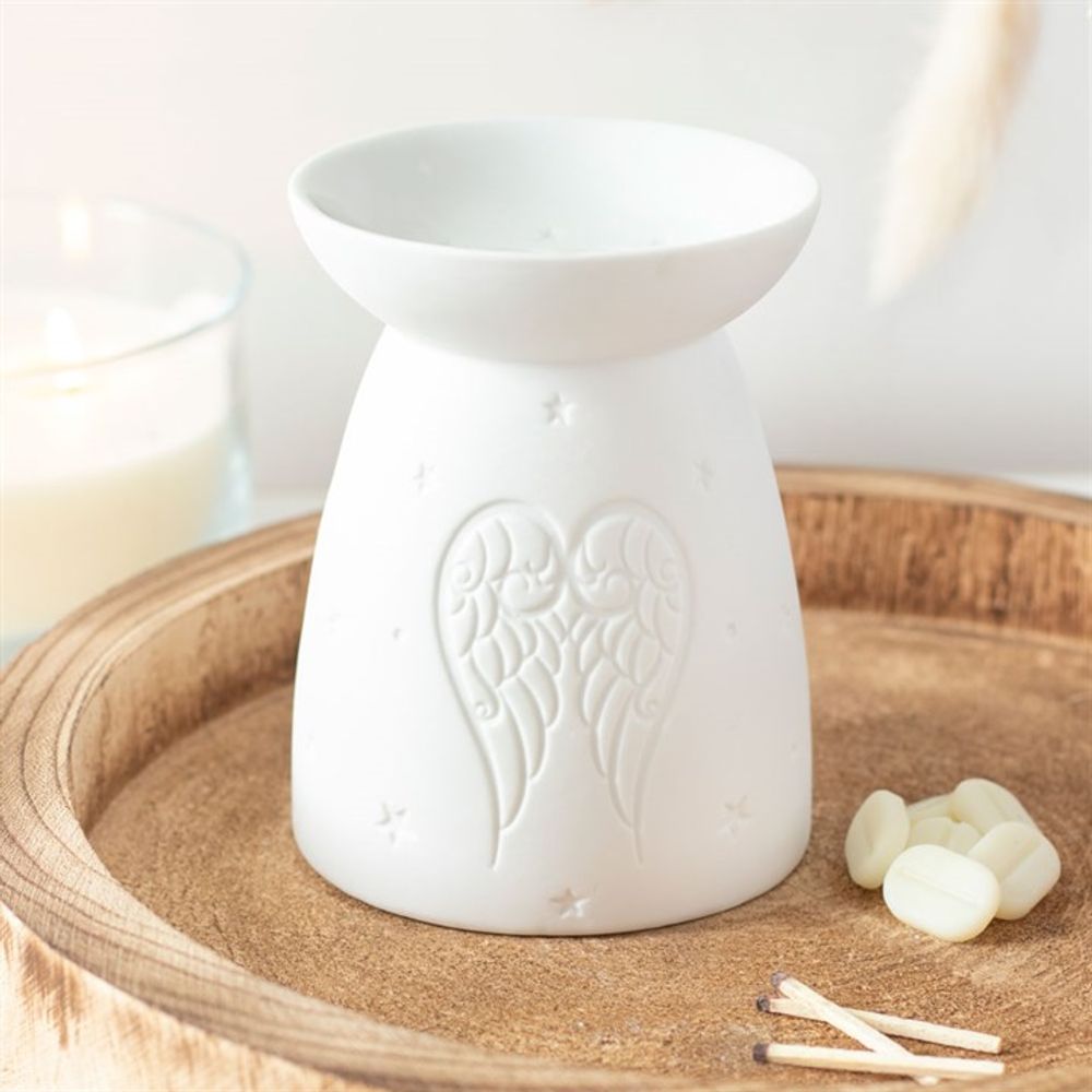 Ceramic Essential Oil Tea-Light Burner - White Angel Wings Imprint