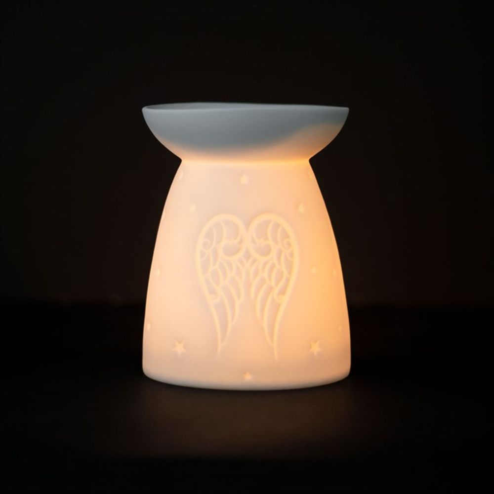 Ceramic Essential Oil Tea-Light Burner - White Angel Wings Imprint