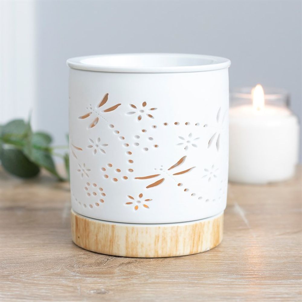 Dragonfly Cut-Out Ceramic Tea-Light Oil Burner - Matte White