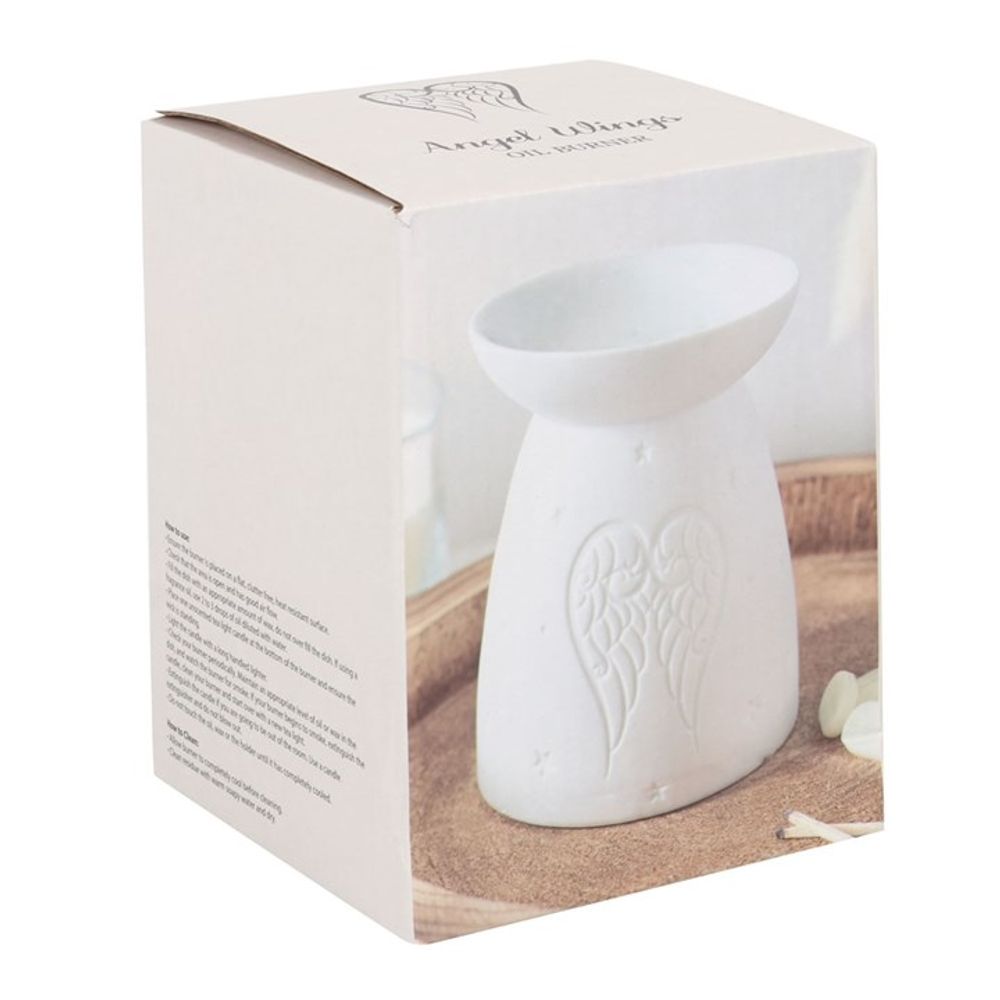Ceramic Essential Oil Tea-Light Burner - White Angel Wings Imprint
