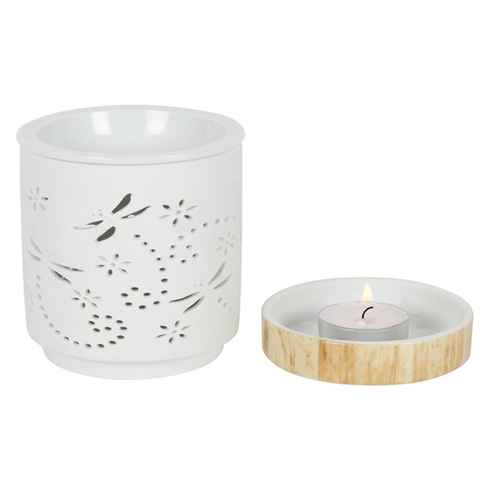 Dragonfly Cut-Out Ceramic Tea-Light Oil Burner - Matte White
